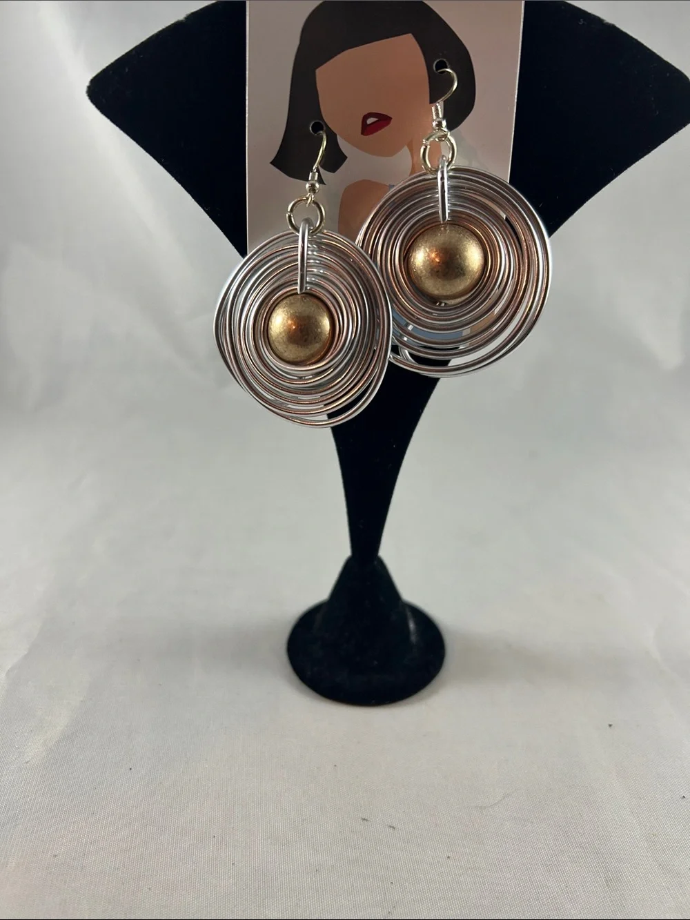 Gold-Center Spiral SilverAluminum WireDrop Earrings.